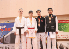 Phönix Cup, Staufen, 2024, Schweiz, Siegerehrung, Shukokai Dojo Wetzikon, Gianmarco Aiello, Janick Kaufmann, Nippon Training Urdorf / Dietikon, Caleb Gossweiler, Jonathan Tiefenauer, Hayabusa Karate Do Basel