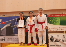 Phönix Cup, Staufen, 2024, Schweiz, Siegerehrung, Shukokai Dojo Wetzikon, Lanika Fandaj, Lina Libourki, Karate-Do Balsthal, Leana Elezi, Shinsei Kan Lenzburg