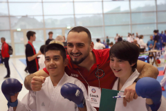 2024, Junior Karate League, Brugg, Windisch, Schweiz, Kumite, Caleb Gossweiler, Patrick Graf, Dion Osmani, Coach, Siegerehrung