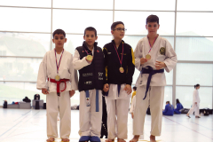2024, Junior Karate League, Brugg, Windisch, Schweiz, Kumite, Colin McGuinness, Amed Oumari, Yannis Manoussis, Noah Seiler, Siegerehrung