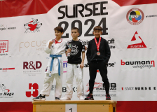 2024, Schweizermeisterschaft, Sursee, Schweiz, Siegerehrung, Karate-Do Balsthal, Karate Do Brugg, Shukokai Dojo Wetzikon, Andrei Negara, Elia Clingo, Neo Fuchs