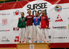 2024, Schweizermeisterschaft, Sursee, Schweiz, Siegerehrung, Ippon Karaté Club Tivoli Genève, Karateschule Altstätten, Karatedo Lyss-Aarberg, Karateschule Sursee, YSÉE Rousseau, Alisha Widmer, Elena Hügli, Corinne Suhr