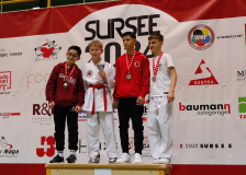 2024, Schweizermeisterschaft, Sursee, Schweiz, Siegerehrung, BUDO SPORT CENTER LIESTAL, Ippon Karaté Club Tivoli Genève, Karate Club Valais, Karate Do Brugg, Tijmen De Kruijff, ROMÉO Tartaglione, Dorart Hasani, Luka Toni Krivic