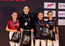 Sophie Koller,Klea Kryeziu,Soli Hildenbrand,Neva Spicher,NIPPON TRAINING URDORF / DIETIKON,KARATESCHULE SURSEE,KARATE - CLUB SENSE DÜDINGEN - RIFFENMATT,Siegerehrung,Swiss Karate League,Gossau,Züri Oberland,2026,Medal Ceremony,SKL