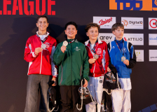Adam Badran,Aurele Thommen,Elton Gashi,Ryu Vogler,SHORIN RYU KARATE DO KLOTEN,KIHON KARATÉ CLUB LA CHAUX-DE-FONDS,SHORIN RYU KARATE DO KLOTEN,KARATE AKADEMIE ZÜRICH,Siegerehrung,Swiss Karate League,Gossau,Züri Oberland,2026,Medal Ceremony,SKL