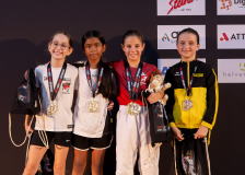 Beren Erol,Malea Murer,Sophie Koller,Latheeksha Sivarasalingam,KARATESCHULE SURSEE,KARATECENTER RETO KERN KREUZLINGEN,KARATE DO BRUGG,Siegerehrung,Swiss Karate League,Gossau,Züri Oberland,2026,Medal Ceremony,SKL