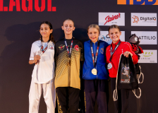 Alessia Giacomo,Lyn Broennimann,Seya Deplazes,Suela Nikolla,SHITO RYU KARATE DO URI,KARATEDO LYSS-AARBERG,QUIRICI2020,HAYABUSA KARATE DO BASEL,Siegerehrung,Swiss Karate League,Gossau,Züri Oberland,2026,Medal Ceremony,SKL
