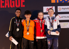 Azahel Tesfay,Lenio Botta,Mathieu Joss,Valentin Zettel,KARATE CLUB VALAIS,RYUEI-RYU KARATE ZH-SUISSE,HAYABUSA KARATE DO BASEL,KARATESCHULE SCHÖTZ,Siegerehrung,Swiss Karate League,Gossau,Züri Oberland,2026,Medal Ceremony,SKL