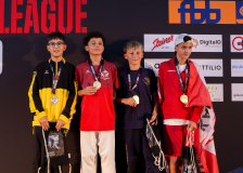 Noah Seiler,Nahuel Quezada Micheloud,Sam Bosshard,Ioannis Delianidis,Karatedo Lyss-Aarberg,Karate Club Valais,Karatecenter Reto Kern Kreuzlingen,Karateschule Sursee,Siegerehrung,Swiss Karate League,Gossau,Züri Oberland,2026,Medal Ceremony,SKL