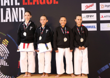 Siegerehrung, Schweiz, Swiss Karate League, 2025, Gossau, Züri Oberland, KARATE - CLUB SENSE DÜDINGEN - RIFFENMATT, Rajana Hyda, Neva Spicher, Klea Kryeziu, Soli Hildenbrand