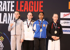 Siegerehrung, Schweiz, Swiss Karate League, 2025, Gossau, Züri Oberland, Line Reda, EKTS Lausanne Vufflens, Viktoria Kolarova, Kimura Shukokai Karate Limmattal, Tharanke Krishnathas, Emma Kleefeld, Shotokan Karate Jaffna, Nippon Training Urdorf / Dietikon