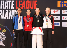 Siegerehrung, Schweiz, Swiss Karate League, 2025, Gossau, Züri Oberland, Karate-Do Biel-Bienne - Zen Shin, Kihon Karaté Club La Chaux-de-Fonds, KARATE - CLUB SENSE DÜDINGEN - RIFFENMATT, Karate Emme, Anastasia SIGILLÒ, Pauline Cugnet, Anne-Sophie Weihs, Lia Bodenburg