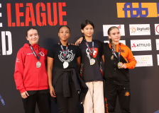 Siegerehrung, Schweiz, Swiss Karate League, 2025, Gossau, Züri Oberland, Nouhaila Oubane, Karate-Do Balsthal, Melina Velic, Karate Club Valais, Viona Jäggi, Mia Sara Cajic, Shinsei Kan Lenzburg, Hoitsugan Kyokai Karate Solothurn