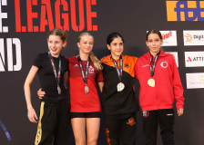 Siegerehrung, Schweiz, Swiss Karate League, 2025, Gossau, Züri Oberland, SOLÈNE Steiner, Karateschule Sursee, Livia Tillmann, Julie Vuistiner, Nerea Mey Marano, Hayabusa Karate Do Basel, Karate Club Valais, Shinsei Kan Lenzburg