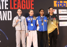 Siegerehrung, Schweiz, Swiss Karate League, 2025, Gossau, Züri Oberland, Elena Hügli, Vktoria Kolarova, Karatedo Lyss-Aarberg, Tharanke Krishnathas, Asya Payziner, Kimura Shukokai Karate Limmattal, Shotokan Karate Jaffna, Hayabusa Karate Do Basel