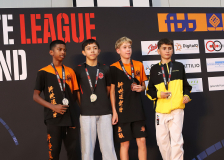 Siegerehrung, Schweiz, Swiss Karate League, 2025, Gossau, Züri Oberland, Noah Maurer, Shukokai Dojo Wetzikon, Laarushan Sivarasalingam, Kilian Johan Stein, Shinsei Kan Lenzburg, Karatecenter Reto Kern Kreuzlingen