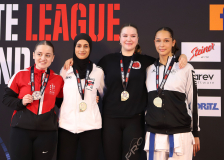Siegerehrung, Kata, Schweiz, Swiss Karate League, 2025, Gossau, Züri Oberland, Fatima Zayed, Karate Do Brugg, Olivia Tschanz, Kenseikan Karate-Do Thun, Jade Gomez, Karaté-Club Cobra Fribourg, Kim Gallimore, Karate Emme