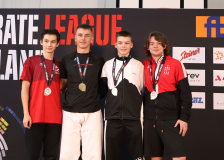 Siegerehrung, Kata, Schweiz, Swiss Karate League, 2025, Gossau, Züri Oberland, Janik Timo Schertenleib, GOJU KAN BERN, Kevin Mischler, Simon Ott, Yanic Isenring, Karateschule Sursee, Kenseikan Karate-Do Thun, ARASHI YAMA WIL