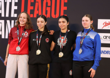 Siegerehrung, Kumite, Schweiz, Swiss Karate League, 2025, Gossau, Züri Oberland, Pia Dumitras, Hayabusa Karate Do Basel, Yara Gerber, Anja Gaus, Liyah Tilloo Gama, Karateschule Sursee, Karatedo Lyss-Aarberg, Kashiva Kan Bienne