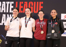 Siegerehrung, Kumite, Schweiz, Swiss Karate League, 2025, Gossau, Züri Oberland, Quirici2020, Julia Zarska, Almina Arifagic, Norah Hermenier, Larissa De Carlo, Ippon Karaté Club Tivoli Genève, Shukokai Dojo Wetzikon