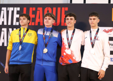 Siegerehrung, Kumite, Schweiz, Swiss Karate League, 2025, Gossau, Züri Oberland, Elia Roncagalli, Karatedo Lyss-Aarberg, Platon Soliaryk, Moritz Lüthi, Theo Karlen, Karaté Club Jaguar Vallorbe, Quirici2020, Karate Club Fribourg