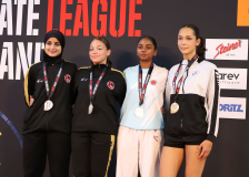 Siegerehrung, Kumite, Schweiz, Swiss Karate League, 2025, Gossau, Züri Oberland, Danicha Buerki, Hayabusa Karate Do Basel, Aya Abd al Jawad, Jade Gomez, Jathusalene Sripalan, JAPAN KARATEDO ITOSU-KAI - SCHWEIZ, Karaté-Club Cobra Fribourg