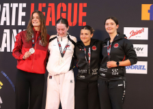 Siegerehrung, Kumite, Schweiz, Swiss Karate League, 2025, Gossau, Züri Oberland, Elina Beutler, Anna Lea Hürzeler, Shukokai Dojo Wetzikon, Oksana Duperrex, Karate Do Brugg, Nia Staub, Karateschule Sursee