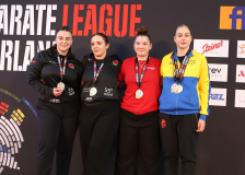 Siegerehrung, Kumite, Schweiz, Swiss Karate League, 2025, Gossau, Züri Oberland, Shukokai Dojo Wetzikon, Nina Poljak, Aya Ben Aicha, Nejra Kadiric, Donita Elshani, Karaté Club Jaguar Vallorbe, Ippon Karaté Club Tivoli Genève