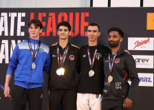 Siegerehrung, Kumite, Schweiz, Swiss Karate League, 2025, Gossau, Züri Oberland, Ahmad Khames, Hayabusa Karate Do Basel, Loan Tscharner, Peraveen Raveendran, Moncef Assa, Karatedo Lyss-Aarberg, Shukokai Dojo Wetzikon, Karaté Club Thônex