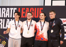 Siegerehrung, Kumite, Schweiz, Swiss Karate League, 2025, Gossau, Züri Oberland, Karate Do Brugg, Barnabas Baranyi, Ilario Solazzo, Antoine Oberson, Noah Jaden Loser, Karate Club Fribourg, Karate-Do Balsthal