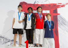 2026,SKL,Saalsporthalle,Swiss Karate League,Zürich,Siegerehrung,Medal Ceremony,Fanuel Yemane,Noah Seiler,Lenn Bernhard,Ioannis Delianidis,Hayabusa Karate Do Basel,Karatecenter Reto Kern Kreuzlingen,Karatedo Lyss-Aarberg,Karateschule Sursee