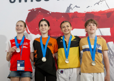 2026,SKL,Saalsporthalle,Swiss Karate League,Zürich,Siegerehrung,Medal Ceremony,Nerea May Marano,Anna Wittek,Alea Broennimann,Amelie Dorotea Stein,Shinsei Kan Lenzburg,Elson Sport & Karate,Karate TAISHO,Karatecenter Reto Kern Kreuzlingen