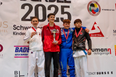 Shukokai Dojo Wetzikon, Siegerehrung, Schweiz, Schweizermeisterschaft, Sursee, 2025, Championnat Suisse, Swiss Championship, Switzerland, Noah Maurer, Leonardo Mateus Gomes, Karateschule Sursee, Corsin Dion Lüthy, Karate Do Brugg, Karatedo Lyss-Aarberg, Florin Battistel