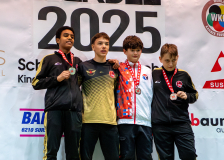 Siegerehrung, Schweiz, Schweizermeisterschaft, Sursee, 2025, Championnat Suisse, Swiss Championship, Switzerland, Jonathan Tiefenauer, Hayabusa Karate Do Basel, Merih Solomon, Jaume Harvey Vaca, Meriton Zendeli, Karate Club Fribourg