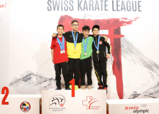 2025, Swiss Karate League, Bonstetten, Schweiz, Kumite, Siegerehrung, Karatecenter Reto Kern Kreuzlingen, Shukokai Dojo Wetzikon, Karateschule Schötz/Wauwil, Hayabusa Karate Do Basel, Colin McGuinness, Noah Seiler, Valentin Zettel, Yusuf Kaya