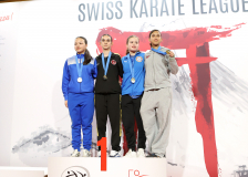 2025, Swiss Karate League, Bonstetten, Schweiz, Kumite, Siegerehrung, Hayabusa Karate Do Basel, Karatedo Lyss-Aarberg, Neuchâtel Karaté-do, Karate Akademie Zürich, Serena Payziner, Naya Gnägi, Eza Guye, Tiffany Weiss