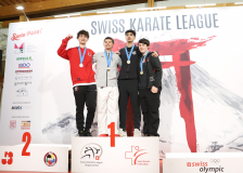 2025, Swiss Karate League, Bonstetten, Schweiz, Kumite, Siegerehrung, Andrej Komadina, Patrick Graf, Jules Muller, Devran Okur, Kimura Shukokai Karate Limmattal, Karate Club Valais, Shukokai Dojo Wetzikon, Karate-Do Balsthal
