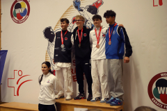 2024, Swiss Karate League, Wettingen, Schweiz, Kumite, Siegerehrung, Matteo Scagnetti, Tobias Riedel, Joaquim Silva, Noah Simon Egli, Elena Quirici, Shukokai Dojo Wetzikon, Kihon Karaté Club La Chaux-de-Fonds, Karate Do Brugg, Quirici2020