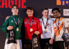 Corsin Dion Luethy,Sajin Vallipuram,Ramon Limacher,Samuel Dos Santos,KARATE-DO BIEL-BIENNE - ZEN SHIN,KARATE AKADEMIE ZÜRICH,JAPAN KARATEDO ITOSU-KAI - SCHWEIZ,KARATE DO BRUGG,Siegerehrung,Swiss Karate League,Gossau,Züri Oberland,2026,Medal Ceremony,SKL