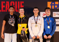 Nourdin Oubane,Luca Thueer,Andrej Komadina,Bjarne Kühl,QUIRICI2020,KARATEKAI BASEL,KARATE-DO BALSTHAL,KARATECENTER RETO KERN KREUZLINGEN,Siegerehrung,Swiss Karate League,Gossau,Züri Oberland,2026,Medal Ceremony,SKL