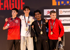 Leonardo Mateus Gomes,Tim Kolthoff,Sajin Vallipuram,Elias Roland Berge,JAPAN KARATEDO ITOSU-KAI - SCHWEIZ,SHITO RYU KARATE DO URI,KARATESCHULE SURSEE,KARATE DO BRUGG,Siegerehrung,Swiss Karate League,Gossau,Züri Oberland,2026,Medal Ceremony,SKL