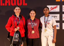 Sara Delay,Jathusalene Sripalan,Beatriz Guerreiro,KARATE-DO BIEL-BIENNE - ZEN SHIN,JAPAN KARATEDO ITOSU-KAI - SCHWEIZ,IPPON KARATÉ CLUB TIVOLI GENÈVE,Siegerehrung,Swiss Karate League,Gossau,Züri Oberland,2026,Medal Ceremony,SKL