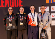 Ecrin Karadeniz,Nina Guye,Thalia Duverney,Larissa De Carlo,KARATE CLUB FRIBOURG,NEUCHÂTEL KARATÉ-DO,HAYABUSA KARATE DO BASEL,SHUKOKAI DOJO WETZIKON-VOLKETSWIL-WINTERTHUR,Siegerehrung,Swiss Karate League,Gossau,Züri Oberland,2026,Medal Ceremony,SKL
